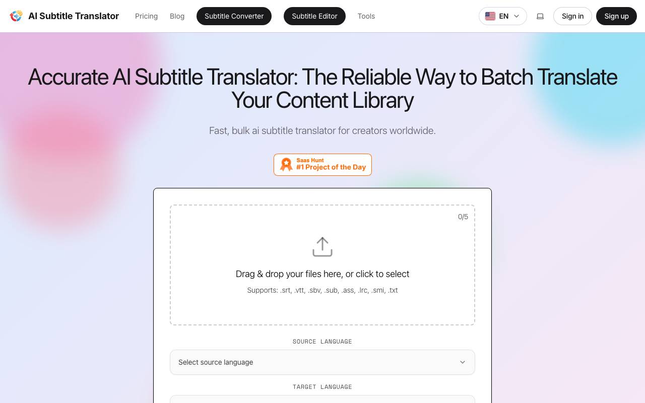 100+ Languages Sub Batch translate website preview