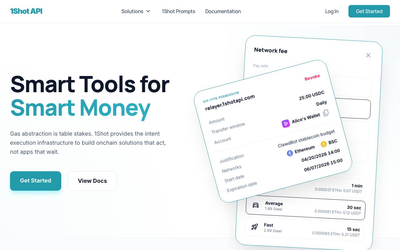 1Shot API website preview
