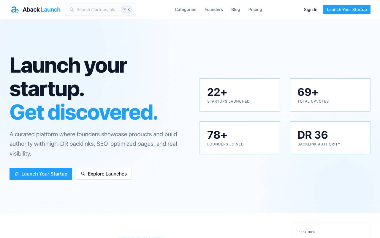 Aback Launch website preview
