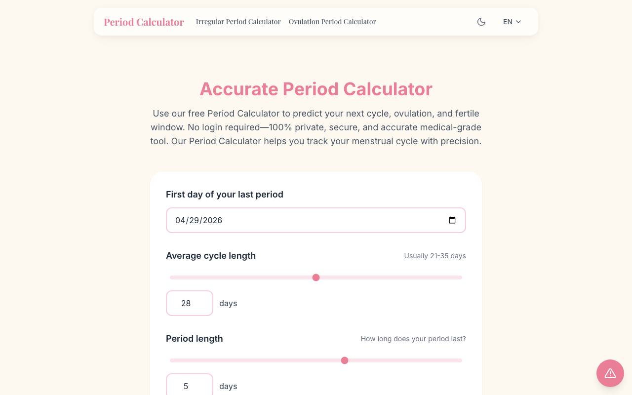Accurate Period Calculator website preview