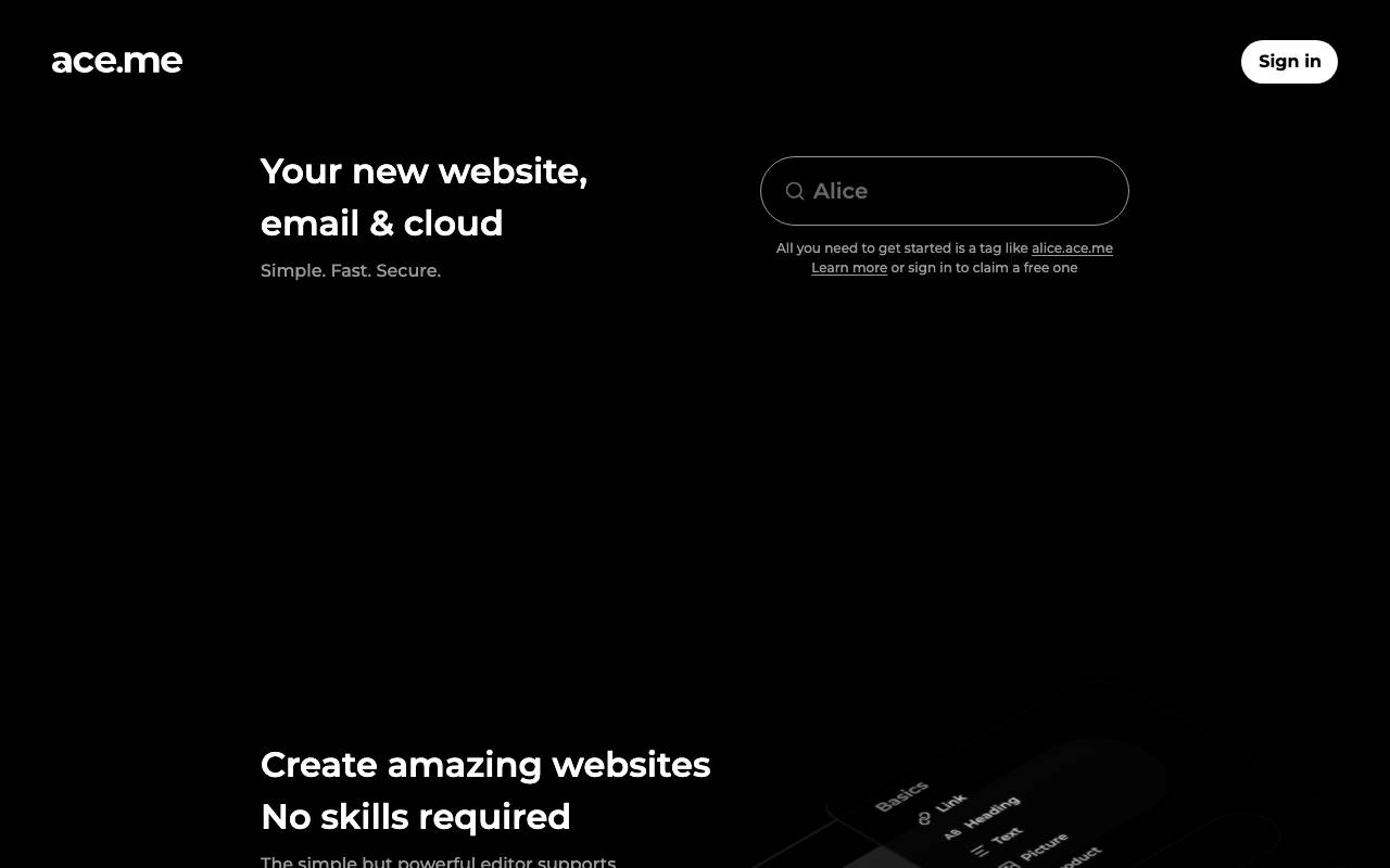 ace.me website preview