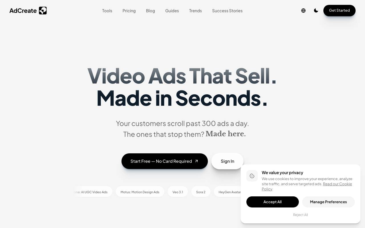 AdCreate website preview