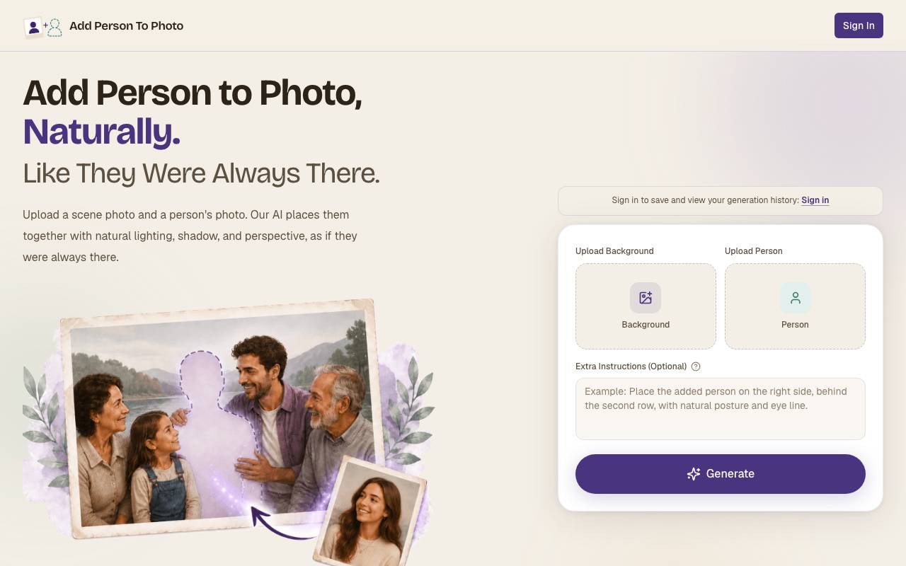 Add Person to Photo website preview