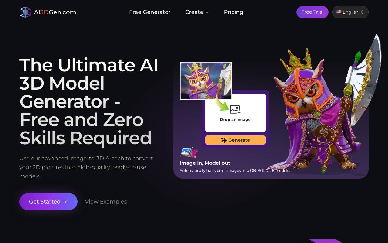 AI 3D Model Generator website preview