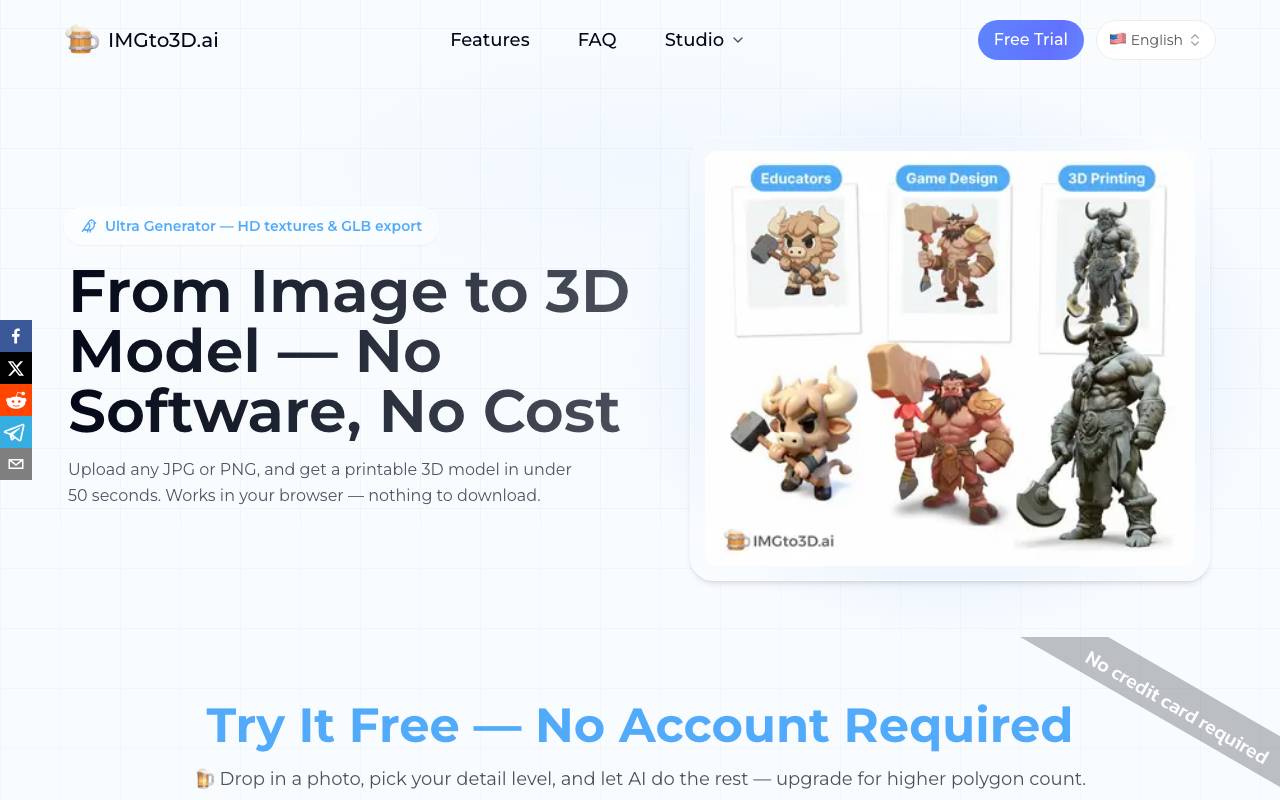 AI 3D Model Generator Free website preview