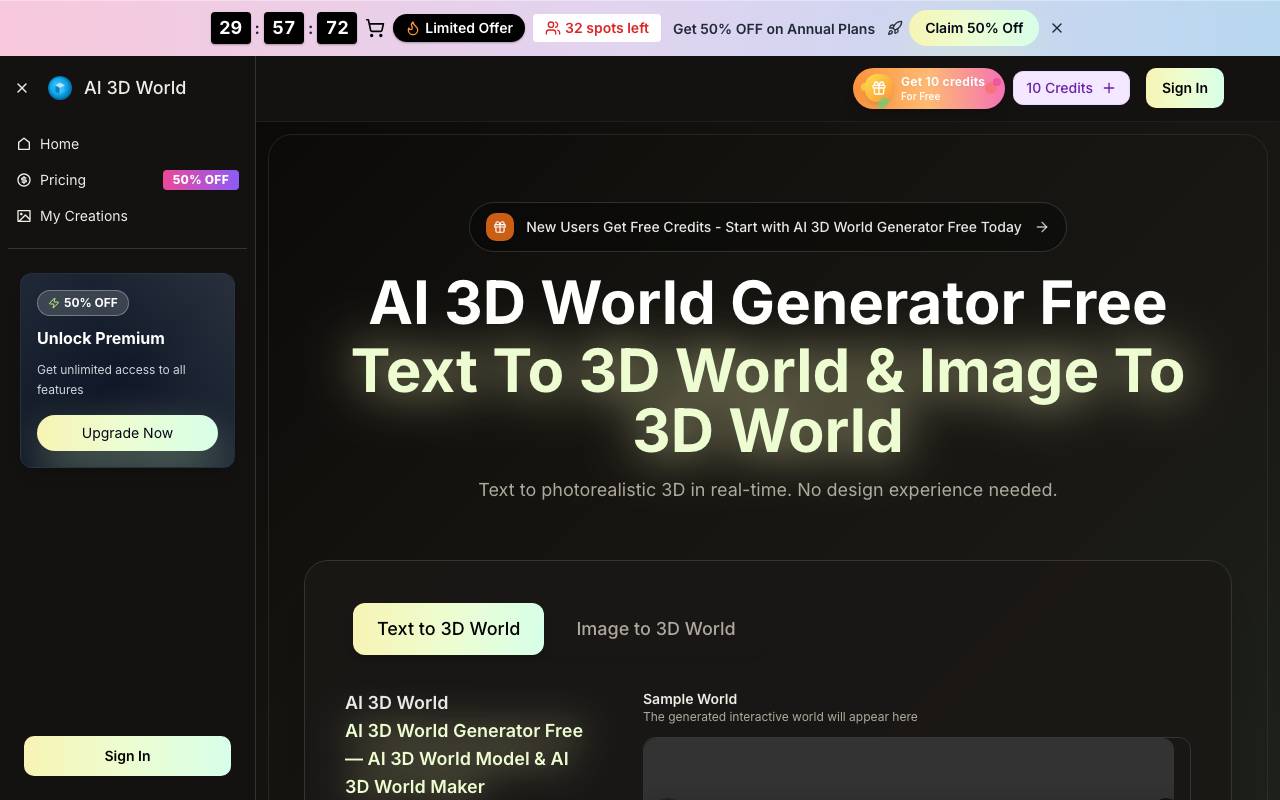 AI 3D World website preview
