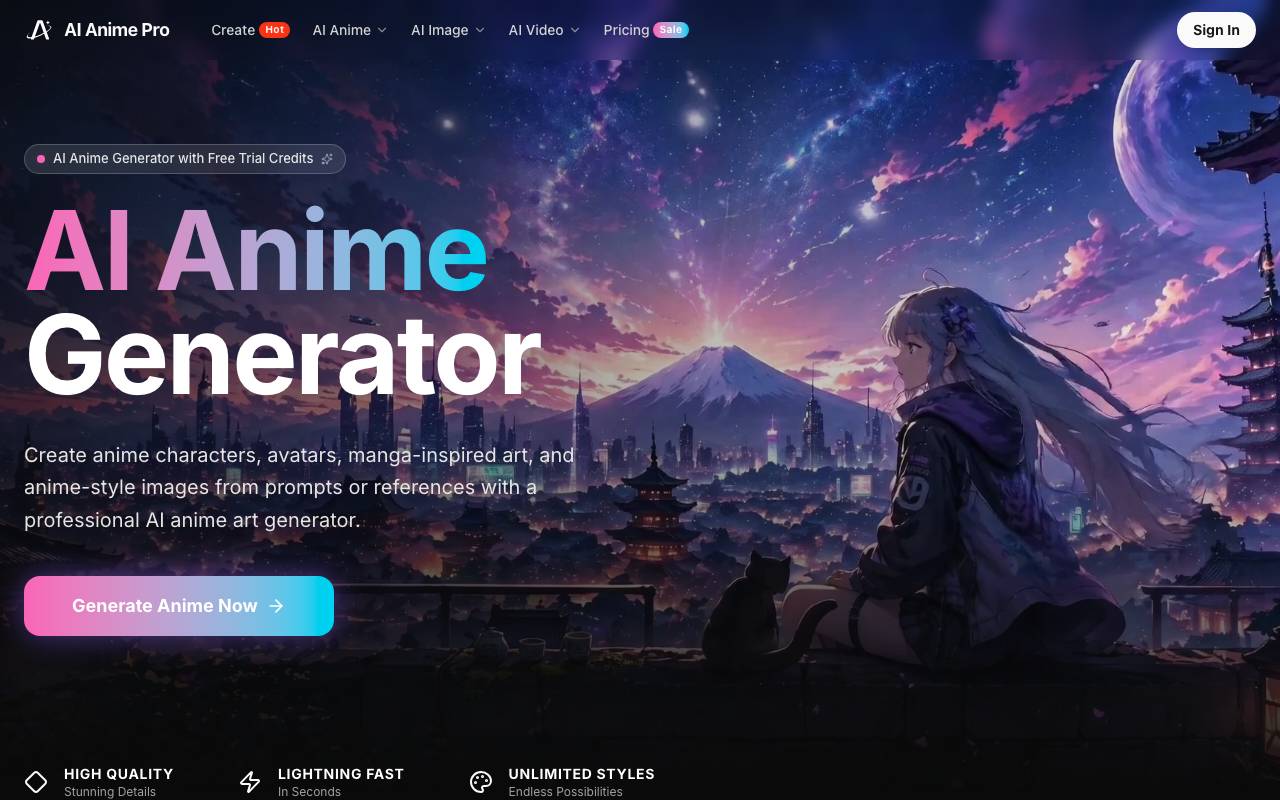 AI Anime Pro website preview