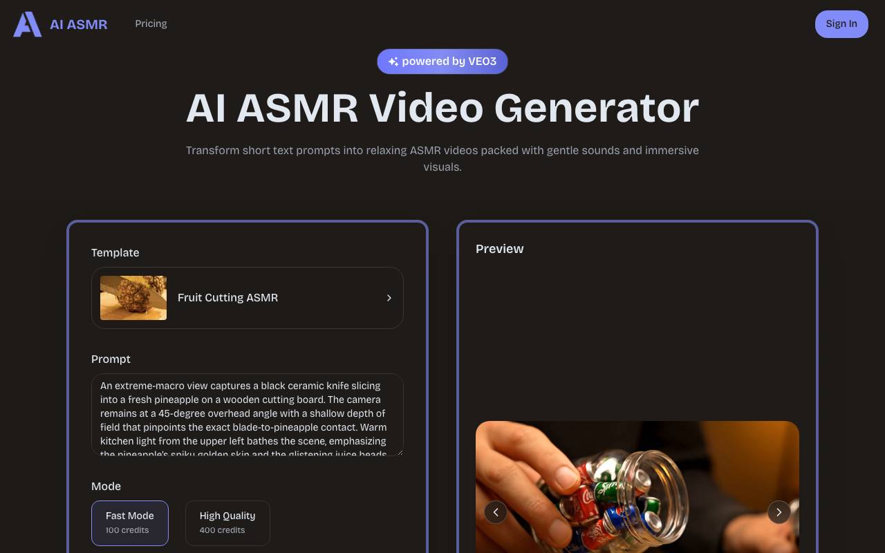 AI ASMR website preview