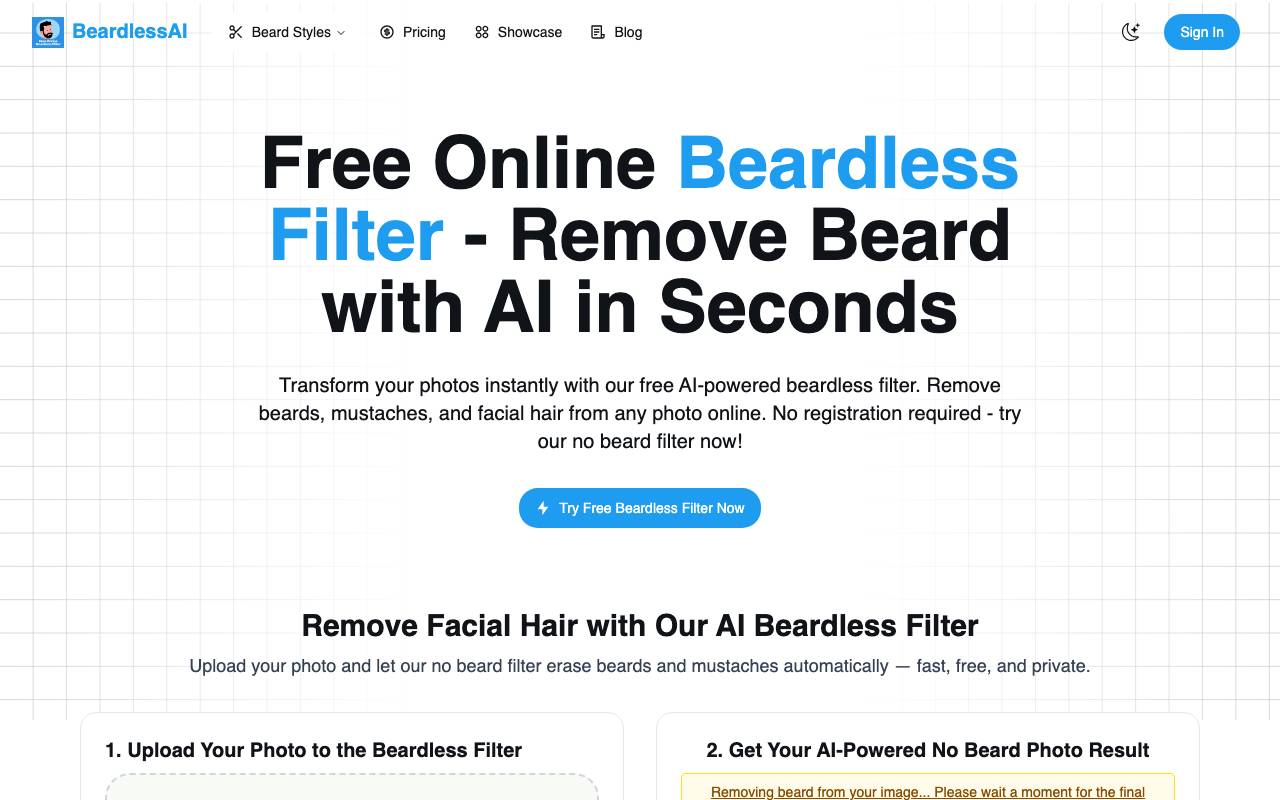 AI Beardless Filter website preview