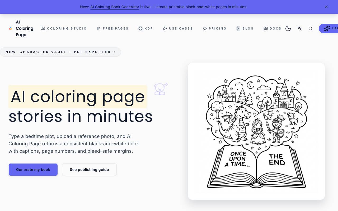 AI Coloring Page website preview