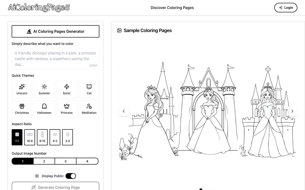 AI Coloring Pages website preview