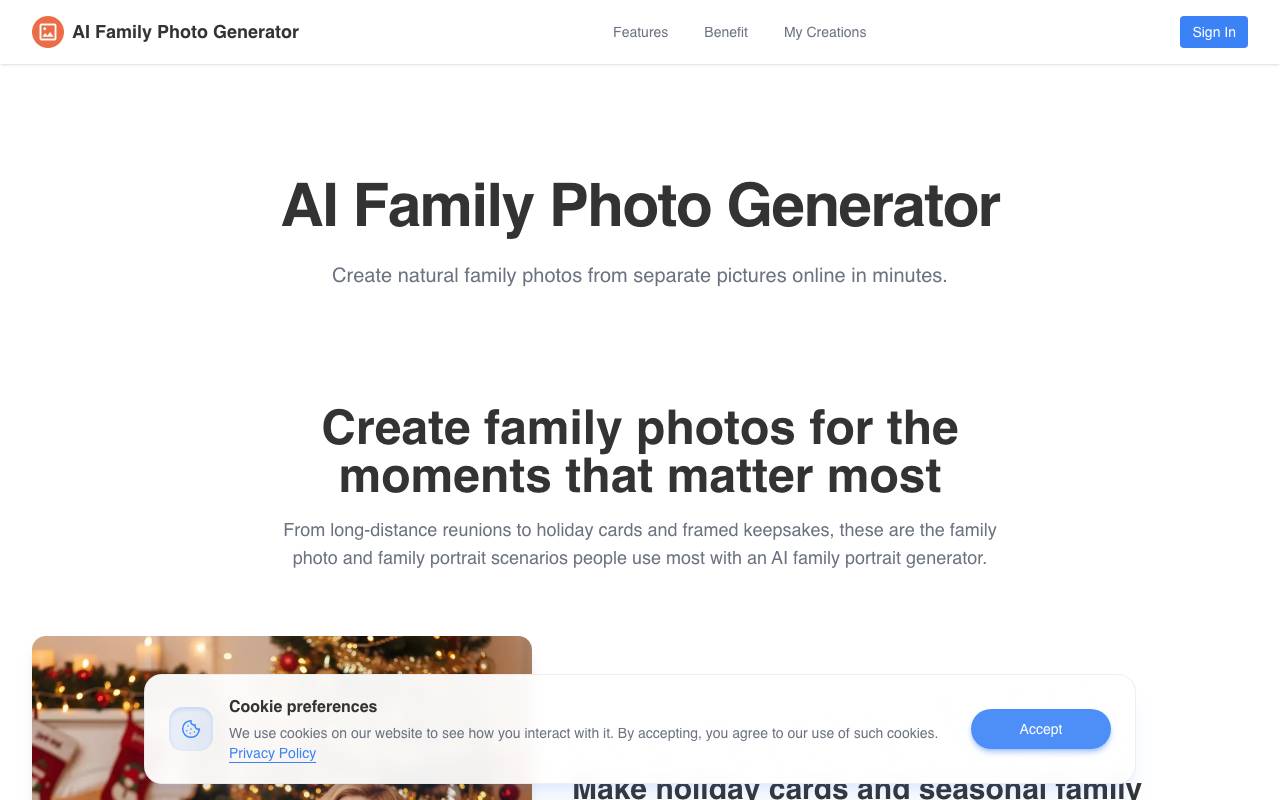 AI Family Photo Generator website preview