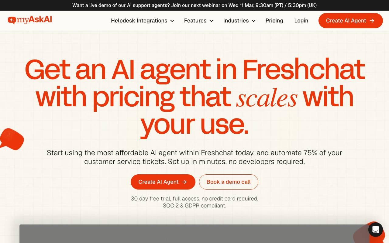 AI Freshchat Support Agent website preview