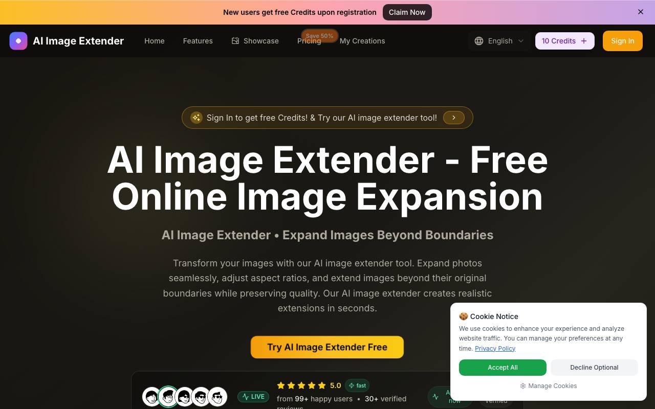 AI Image Extender website preview