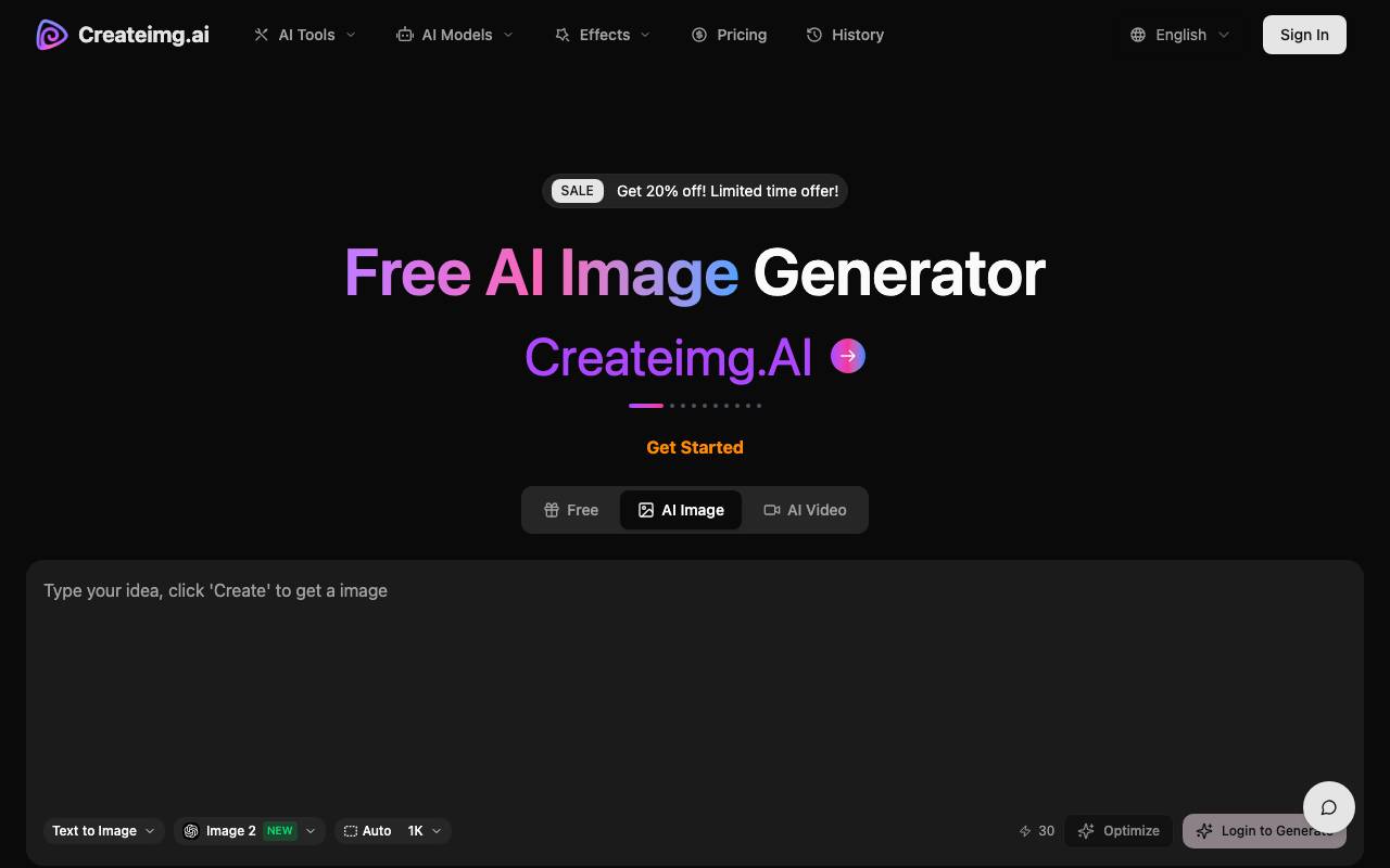 AI Image Generator website preview