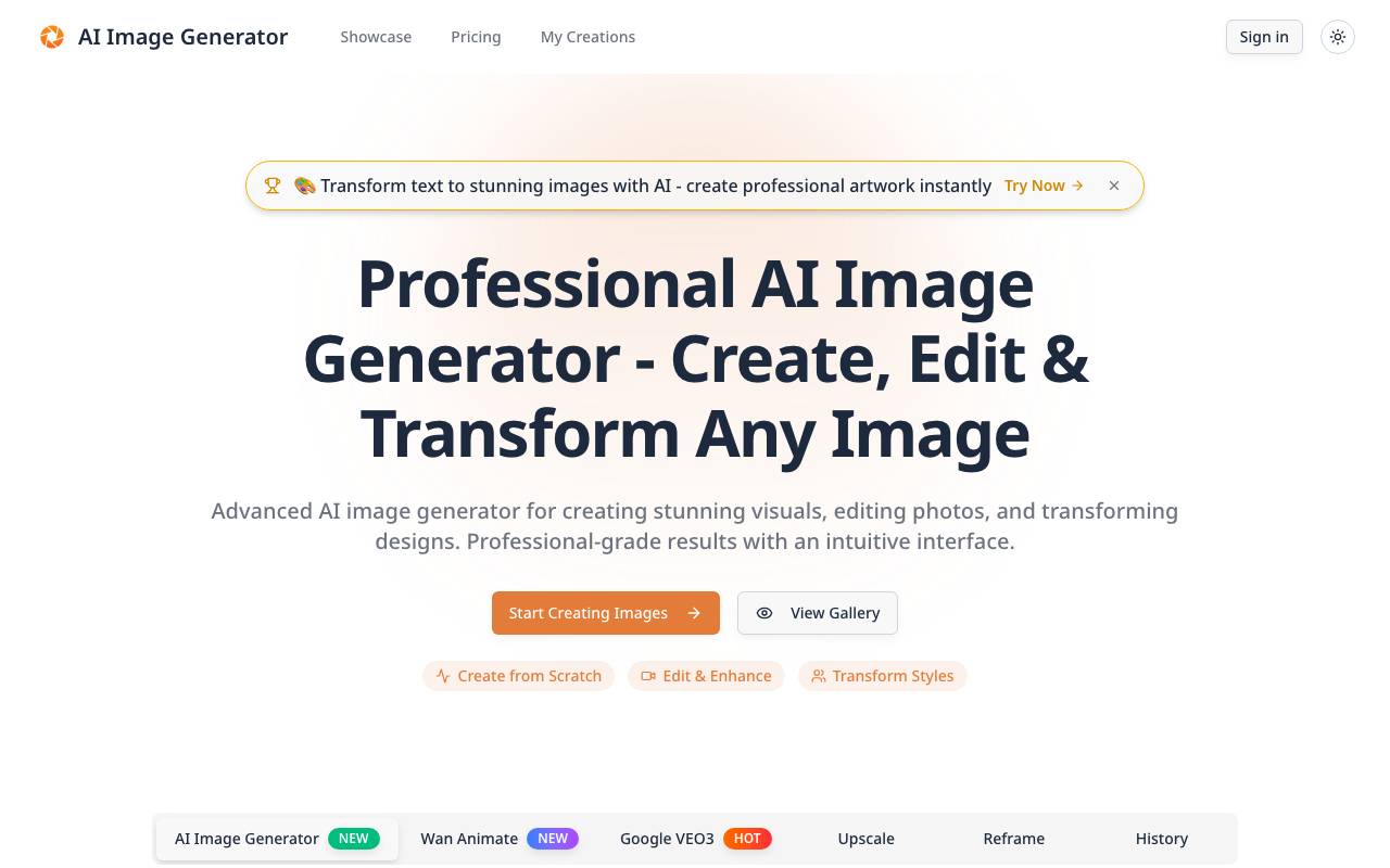 AI Image Generator - Create & Edit Stunning Images website preview