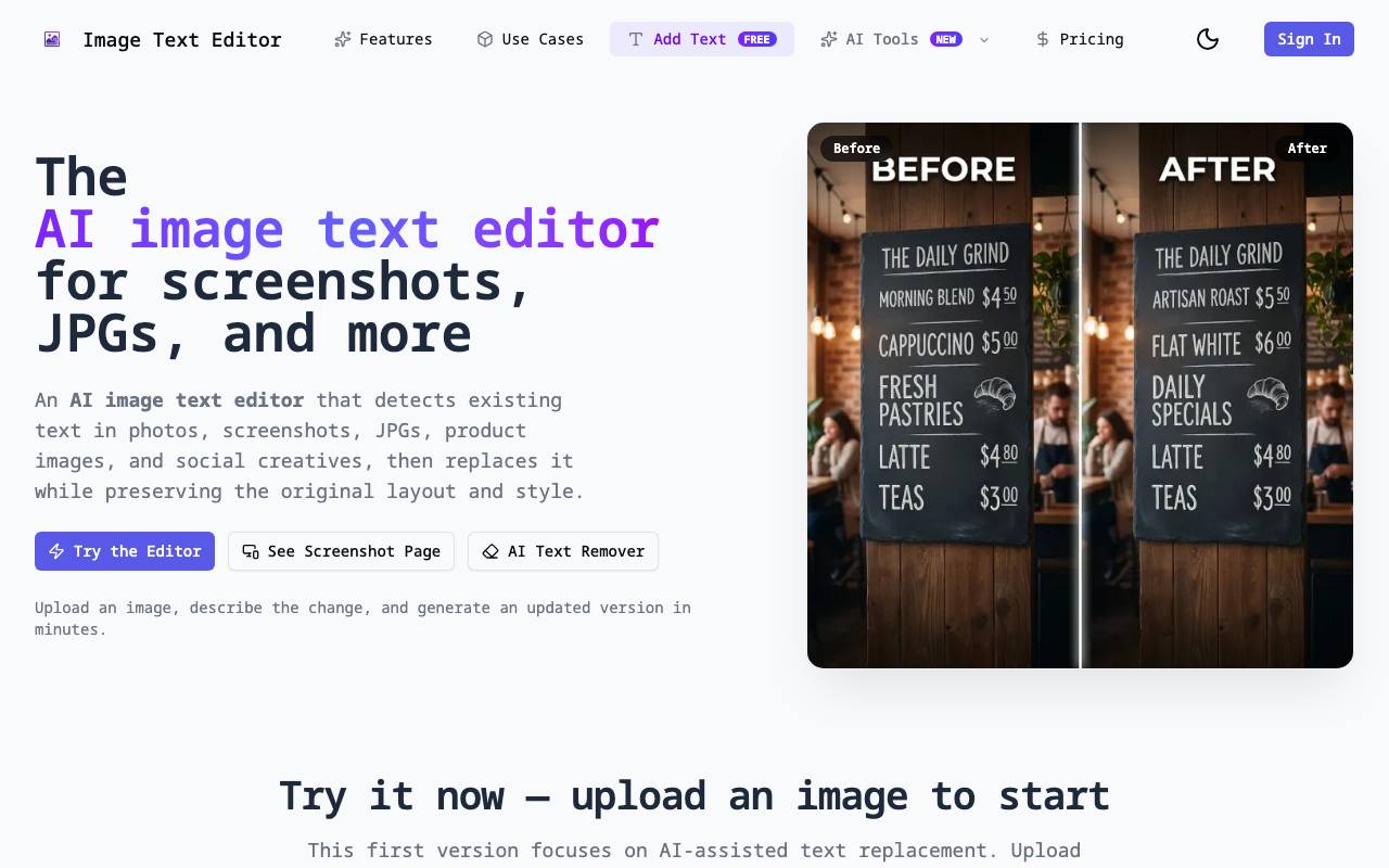 AI Image Text Editor website preview
