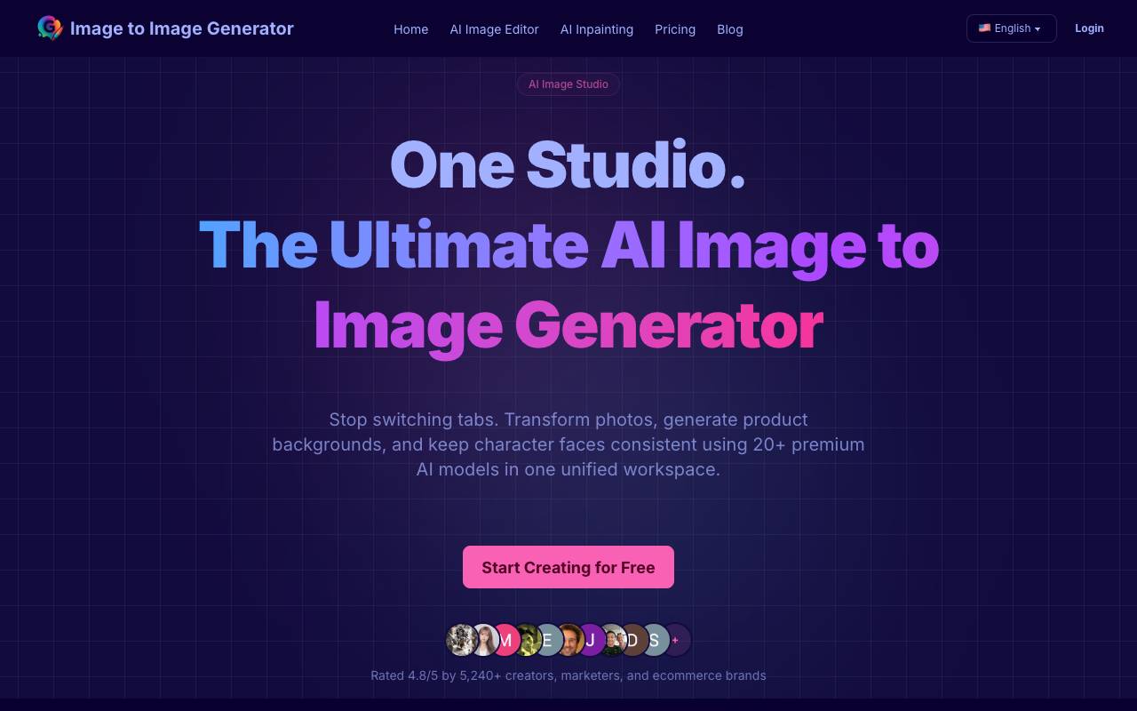 AI Image to Image Generator website preview