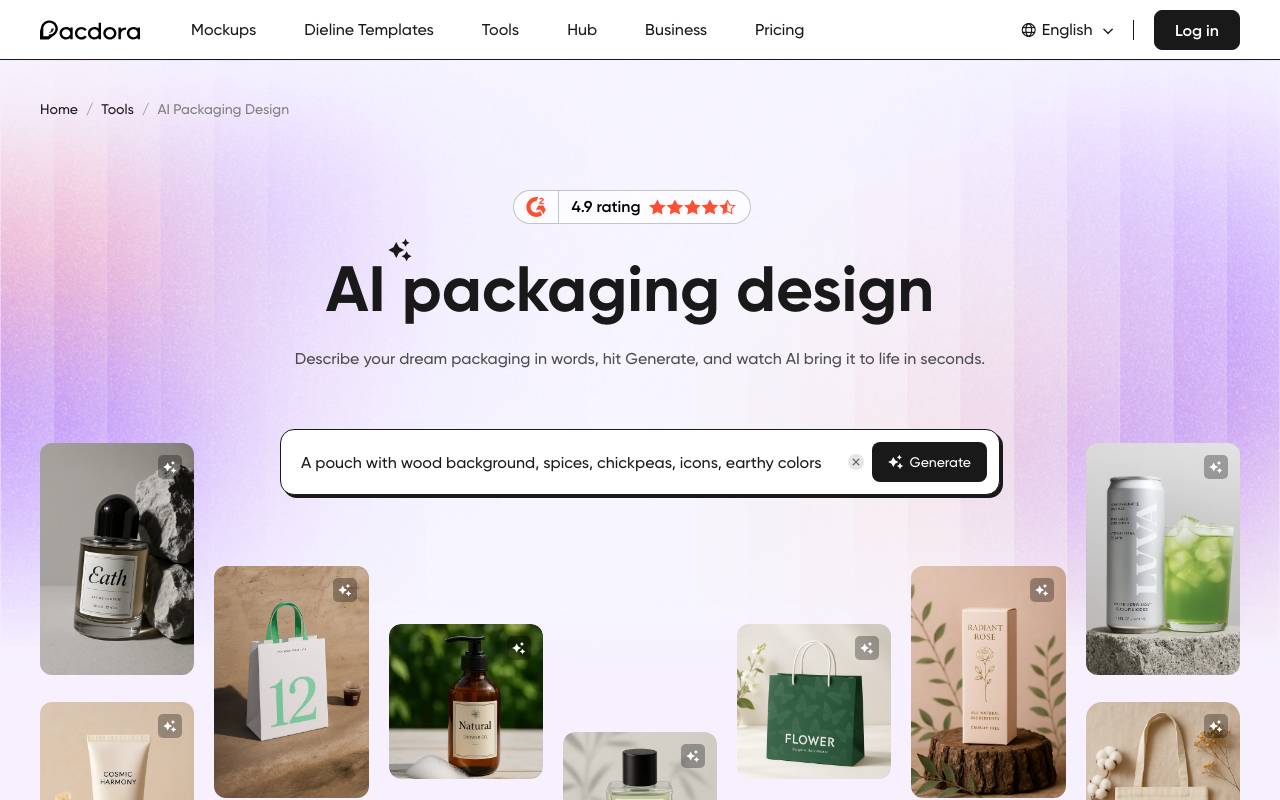 AI-Inspired packaging design website preview