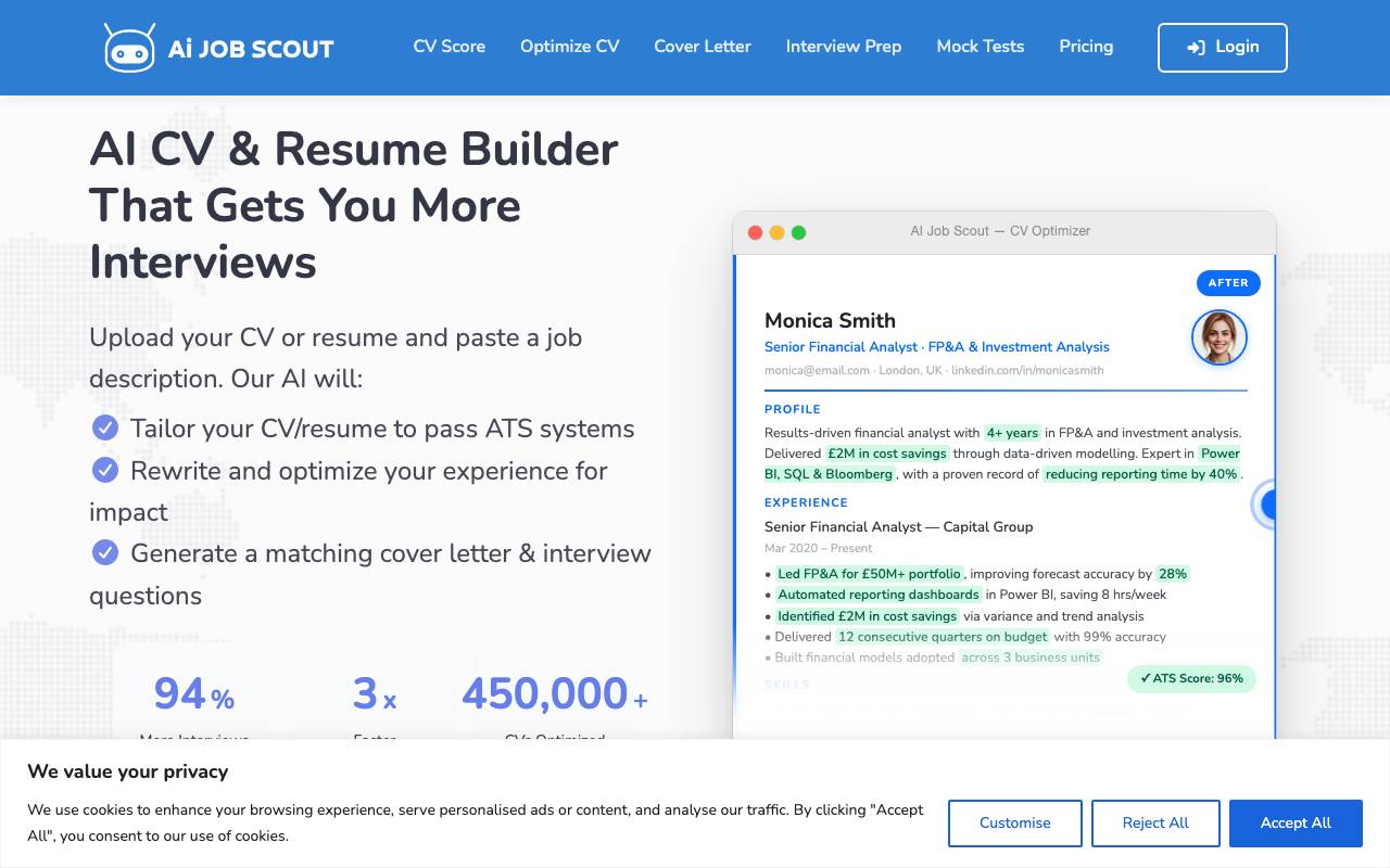 AI Job Scout website preview