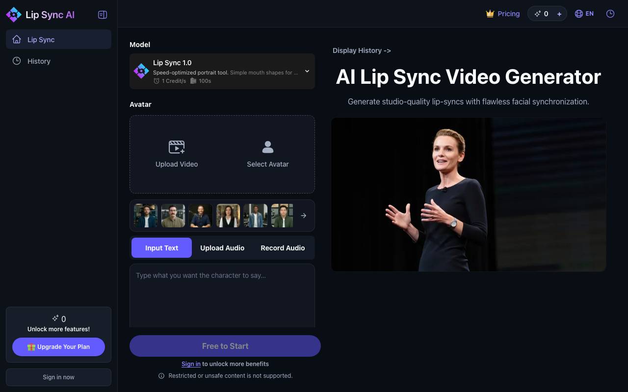 AI Lip Sync Generator website preview