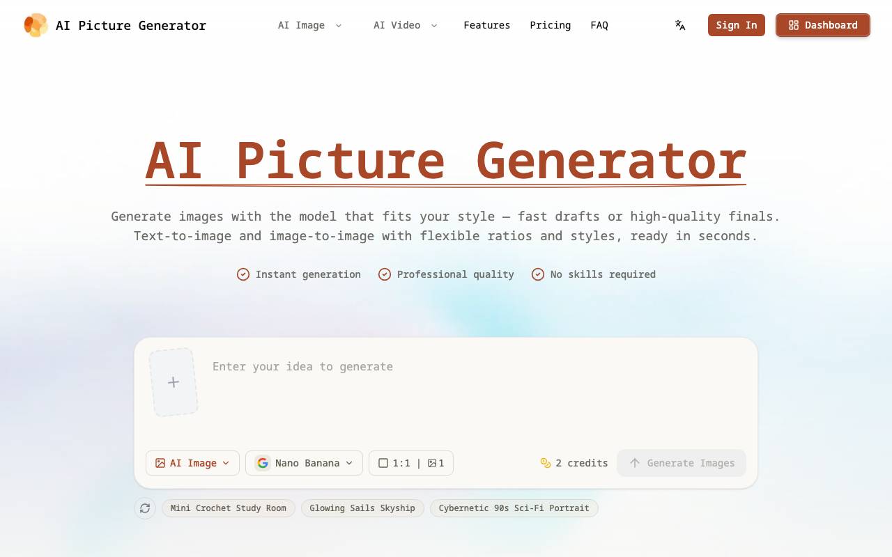 AI Picture Generator website preview