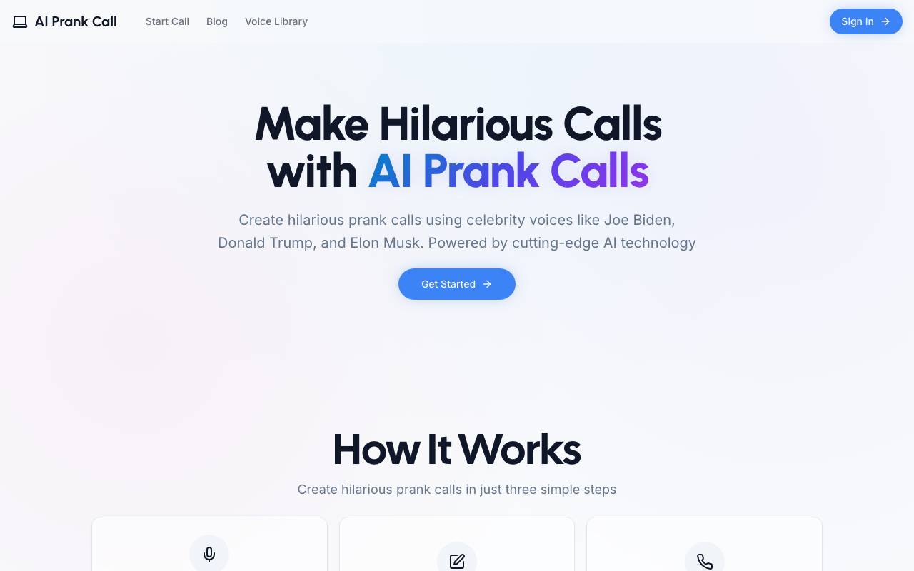 AI Prank Call website preview