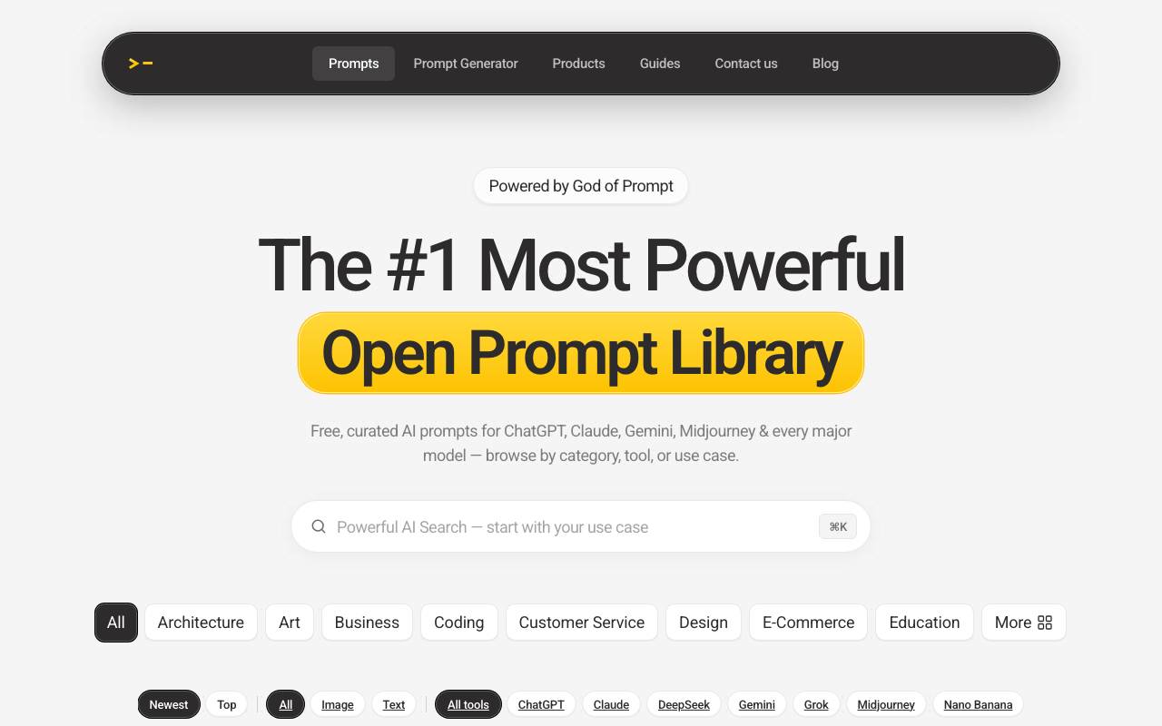AI prompt library website preview