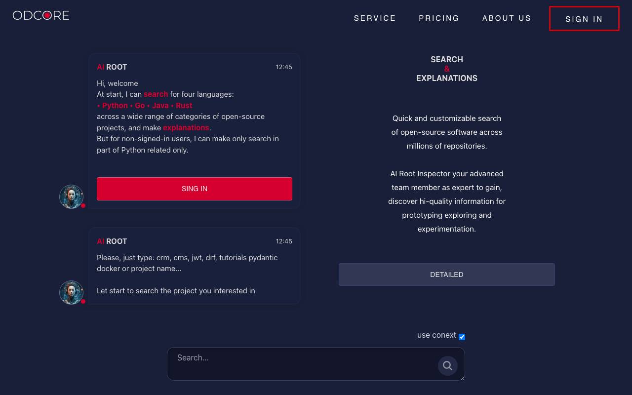 AI Root Inspector website preview