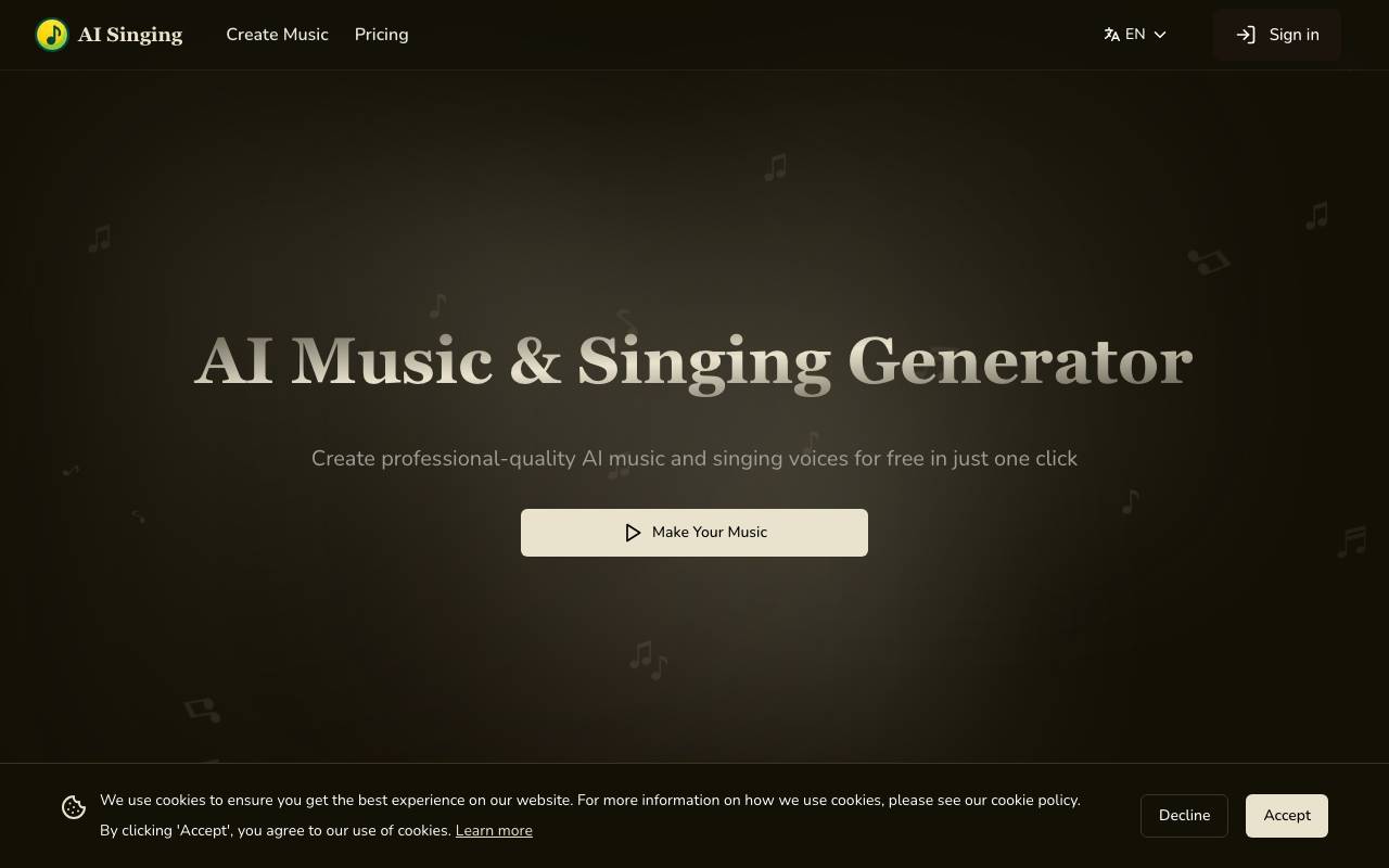 AI Singing website preview