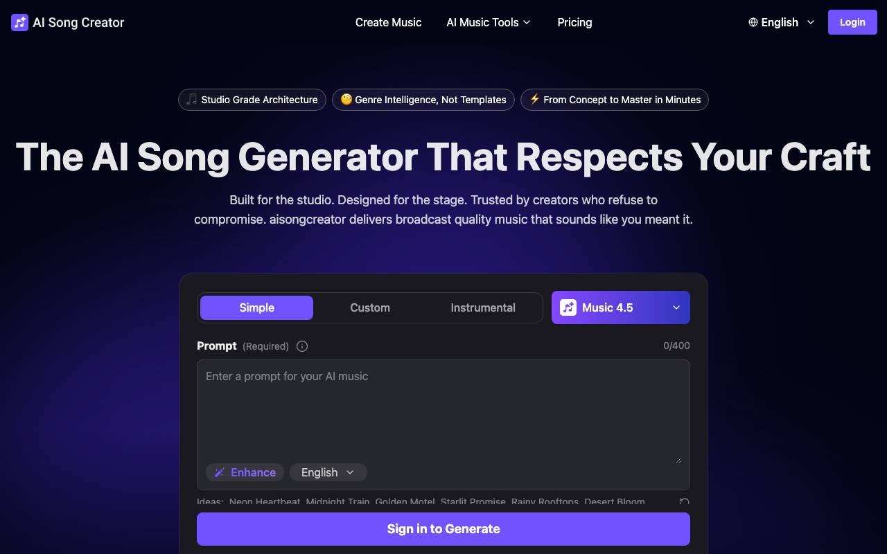 AI Song Creator website preview