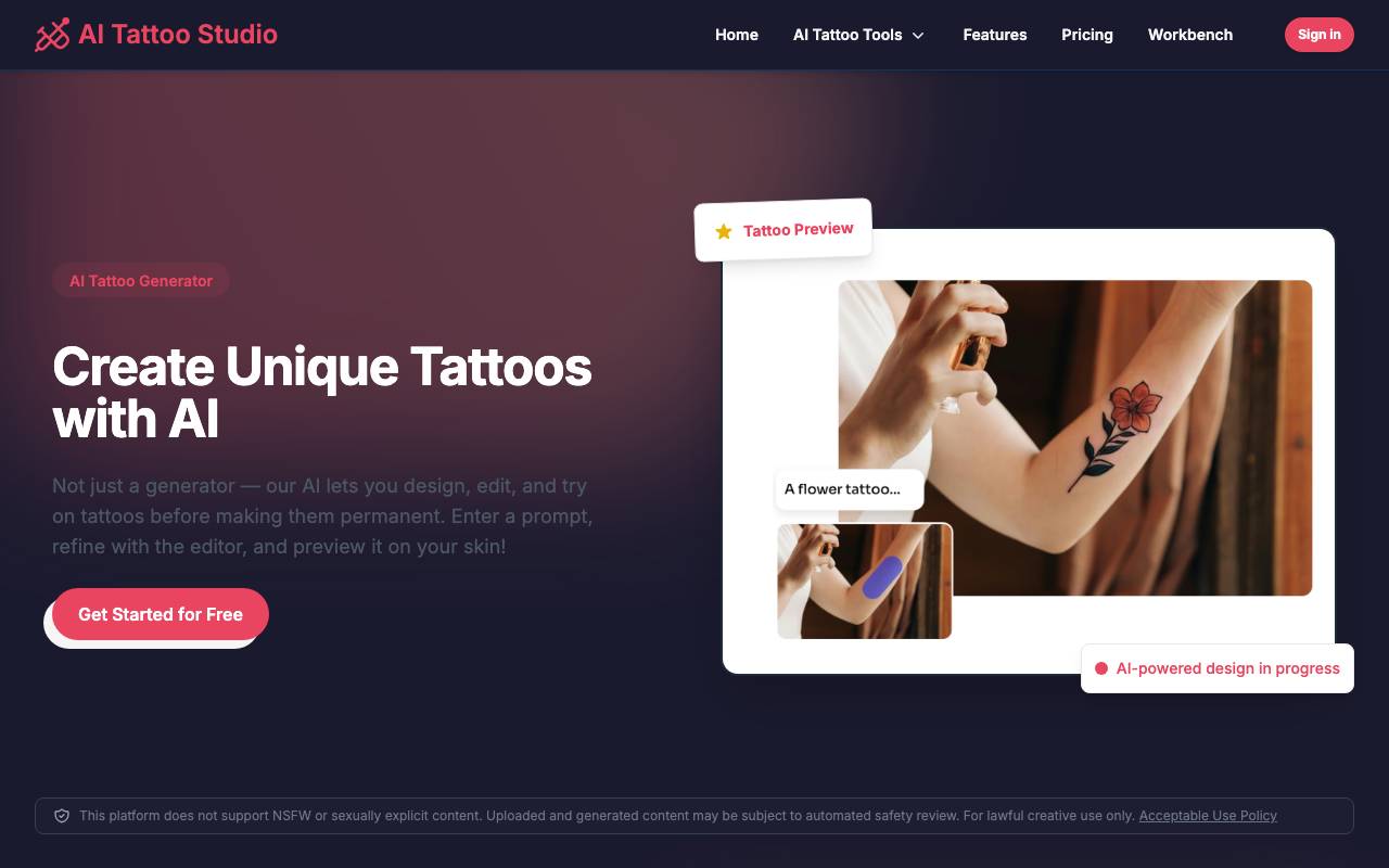 AI Tattoo Studio website preview
