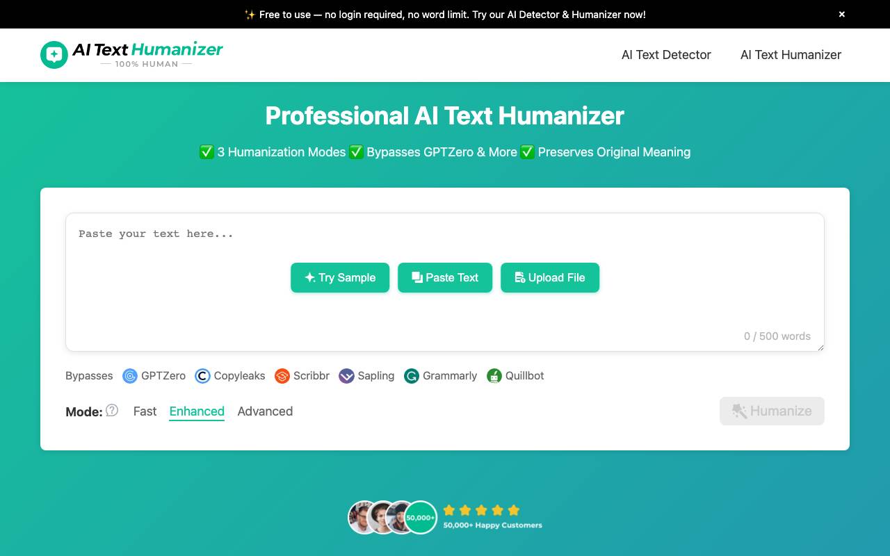 AI Text Humanizer website preview