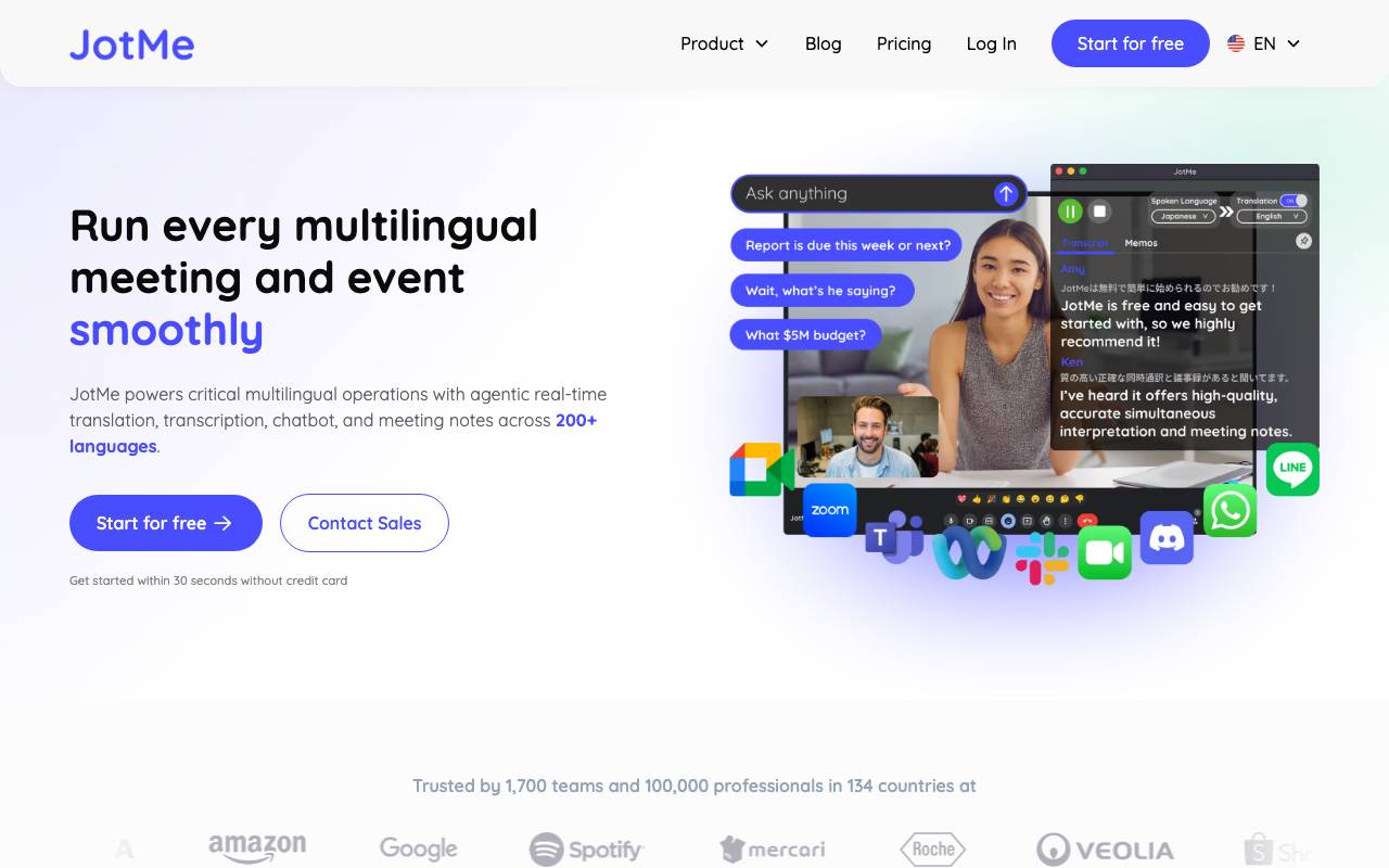 AI Translation and Note Taker on Go website preview