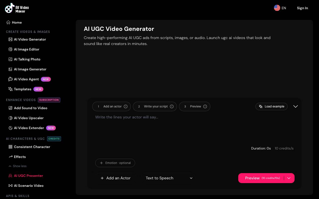 Ai UGC website preview