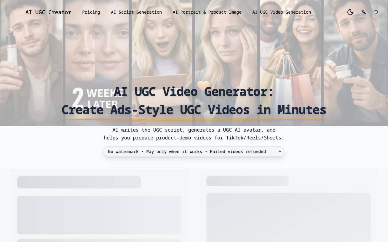 AI UGC Video Creator website preview