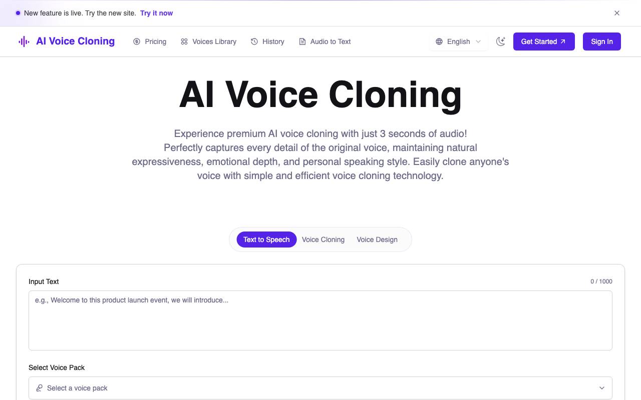 AI Voice Cloning website preview