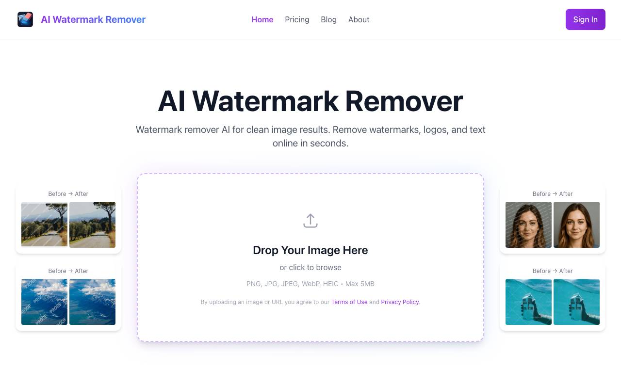 Ai Watermark Remover website preview