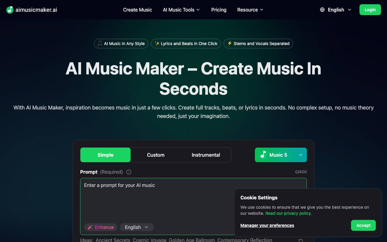 aimusicmaker website preview