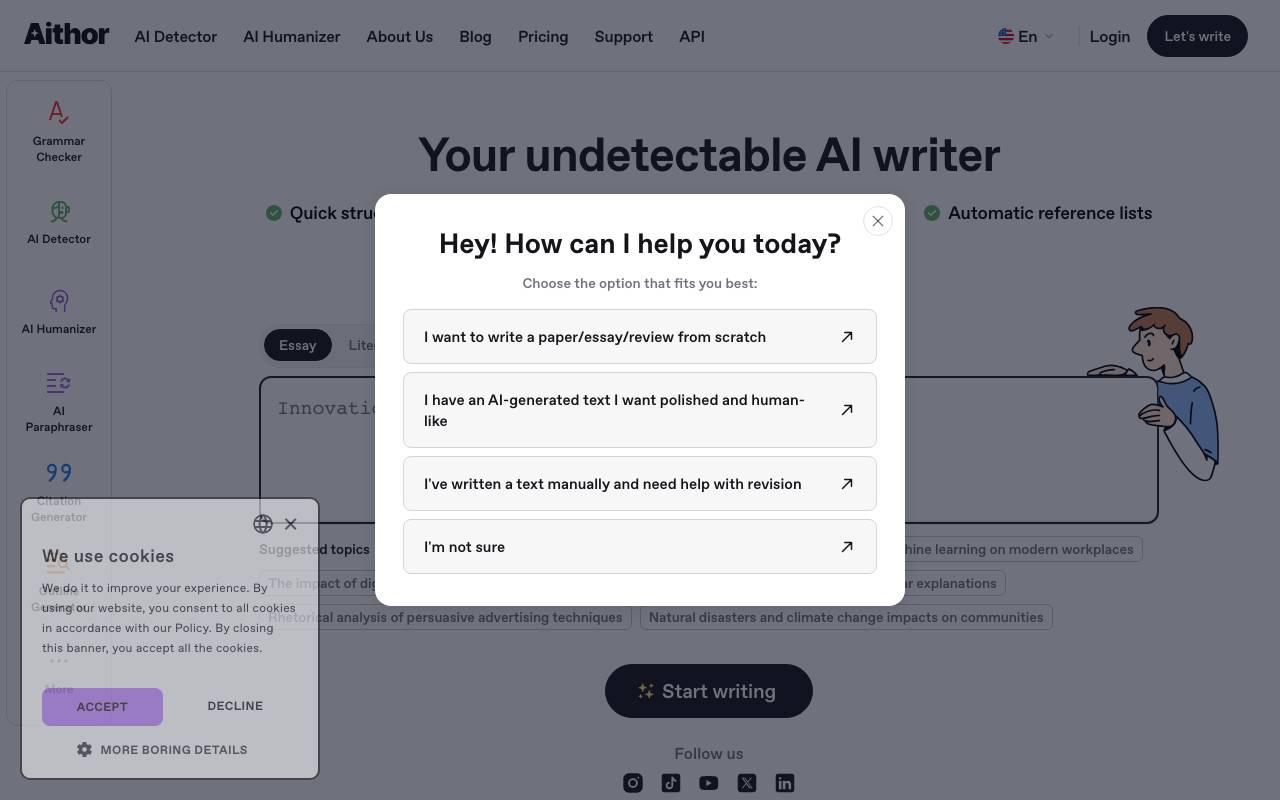 Aithor website preview