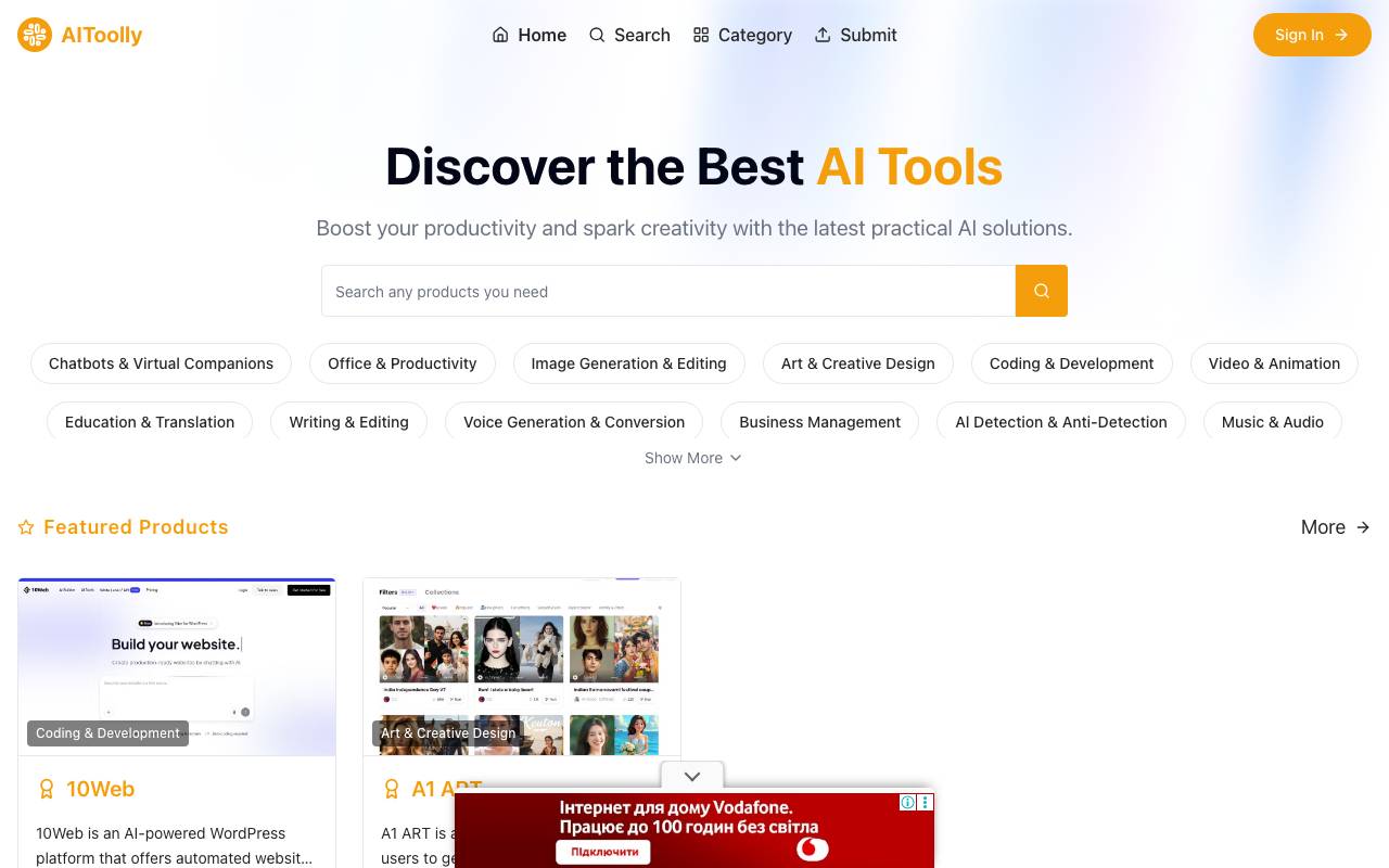 AIToolly website preview