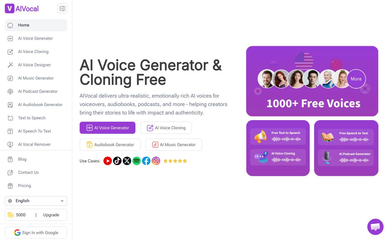 AIVocal website preview
