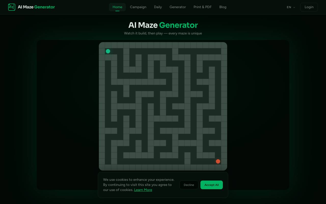 Al Maze Generator website preview