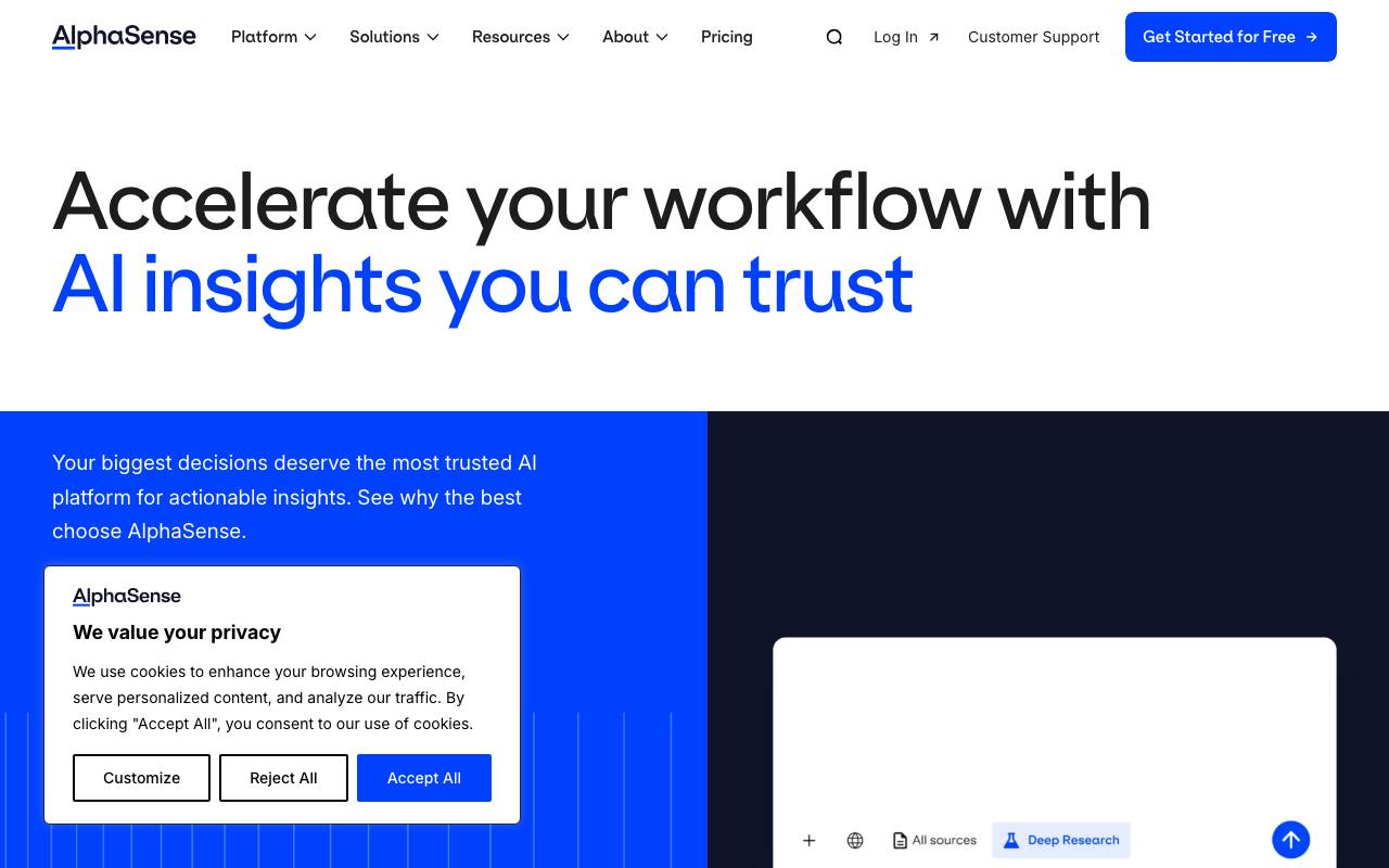 AlphaSense website preview