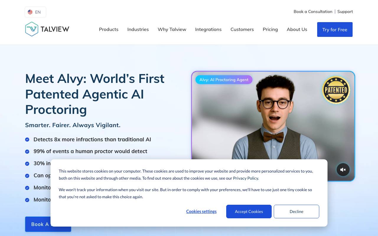 Alvy AI Proctoring Agent website preview