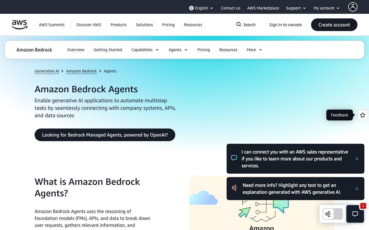 Amazon Bedrock Agents website preview