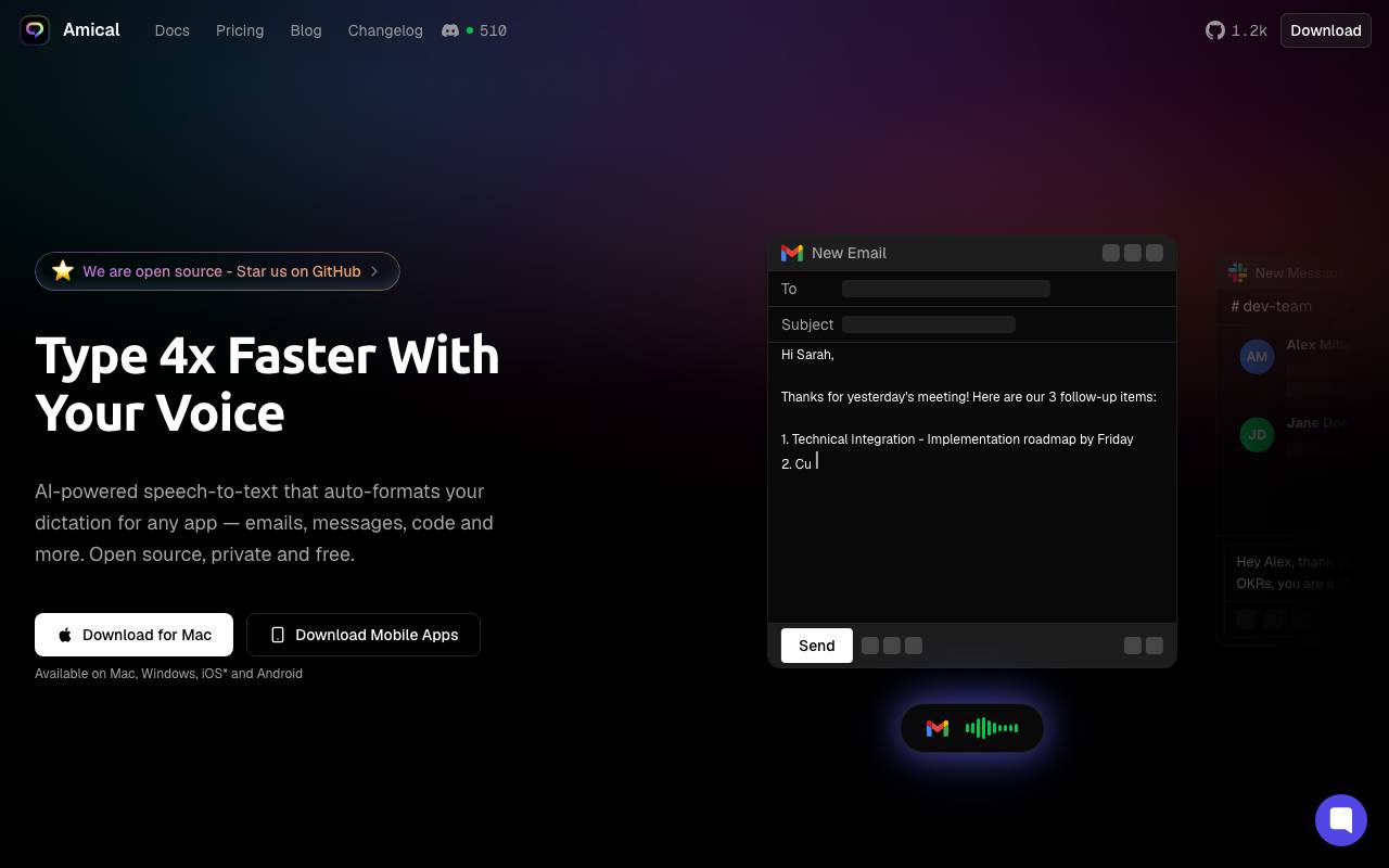 Amical website preview