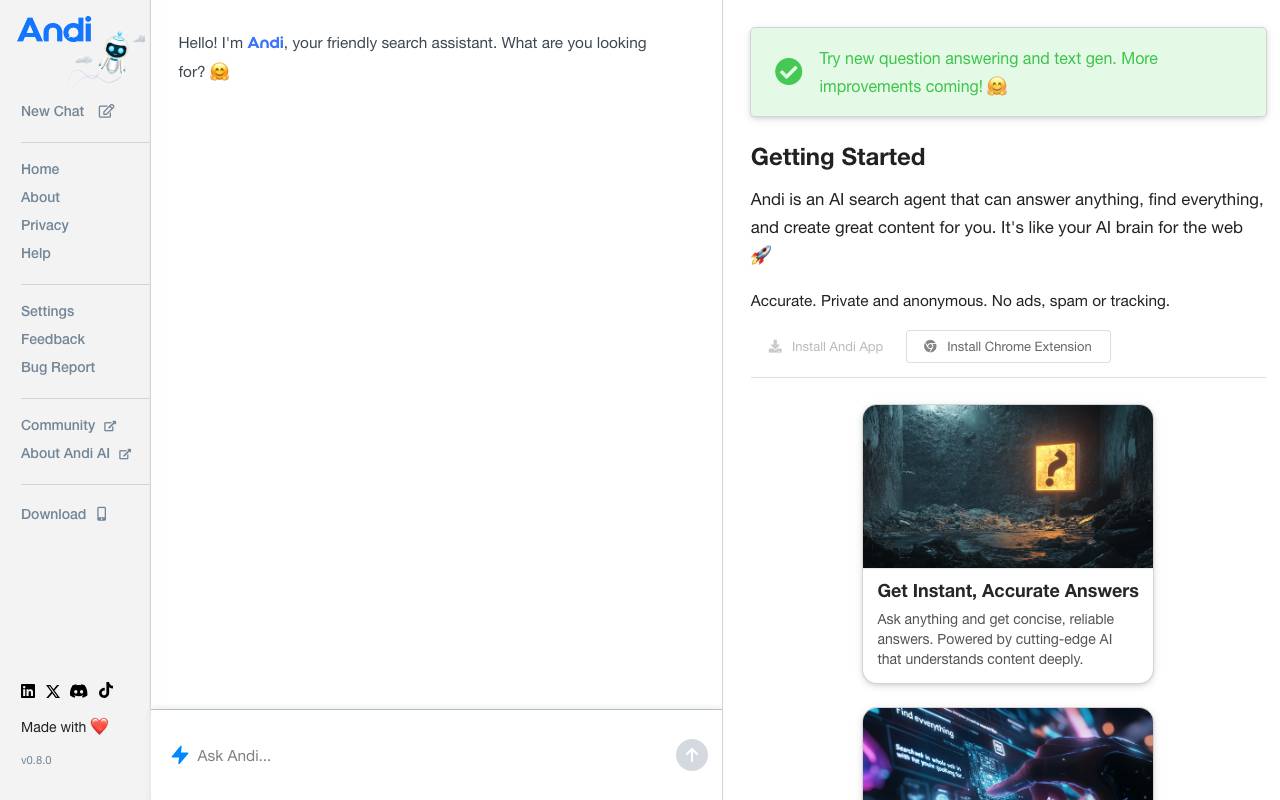 Andi AI website preview