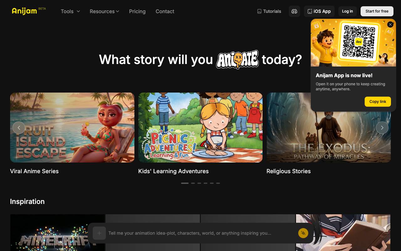 Anijam website preview