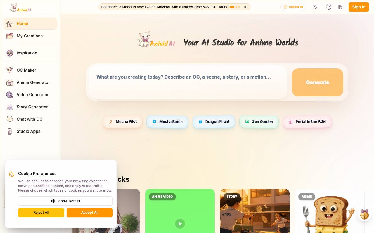 AnividAI website preview